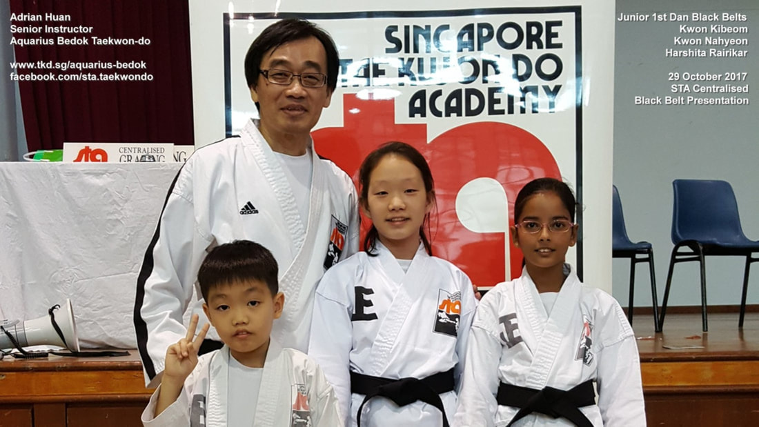 Black Belt Grading Nahyeon Kibeom Harshita Aquarius Bedok Tampines Simei Katong Singapore Taekwondo Academy STA Adrian Huan