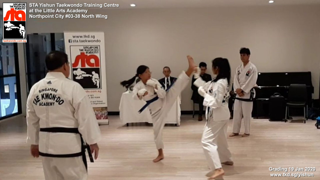 High Kick Free Sparring Grading Alluyise Sonakshi Yishun Northpoint Singapore Taekwondo Academy STA Adrian Huan Sembawang